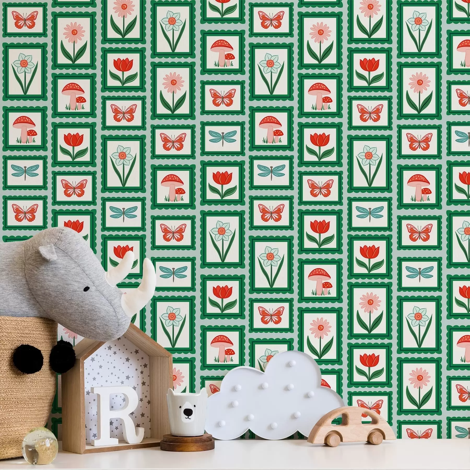 murales de pared Flores, setas y mariposas enmarcadas a01175