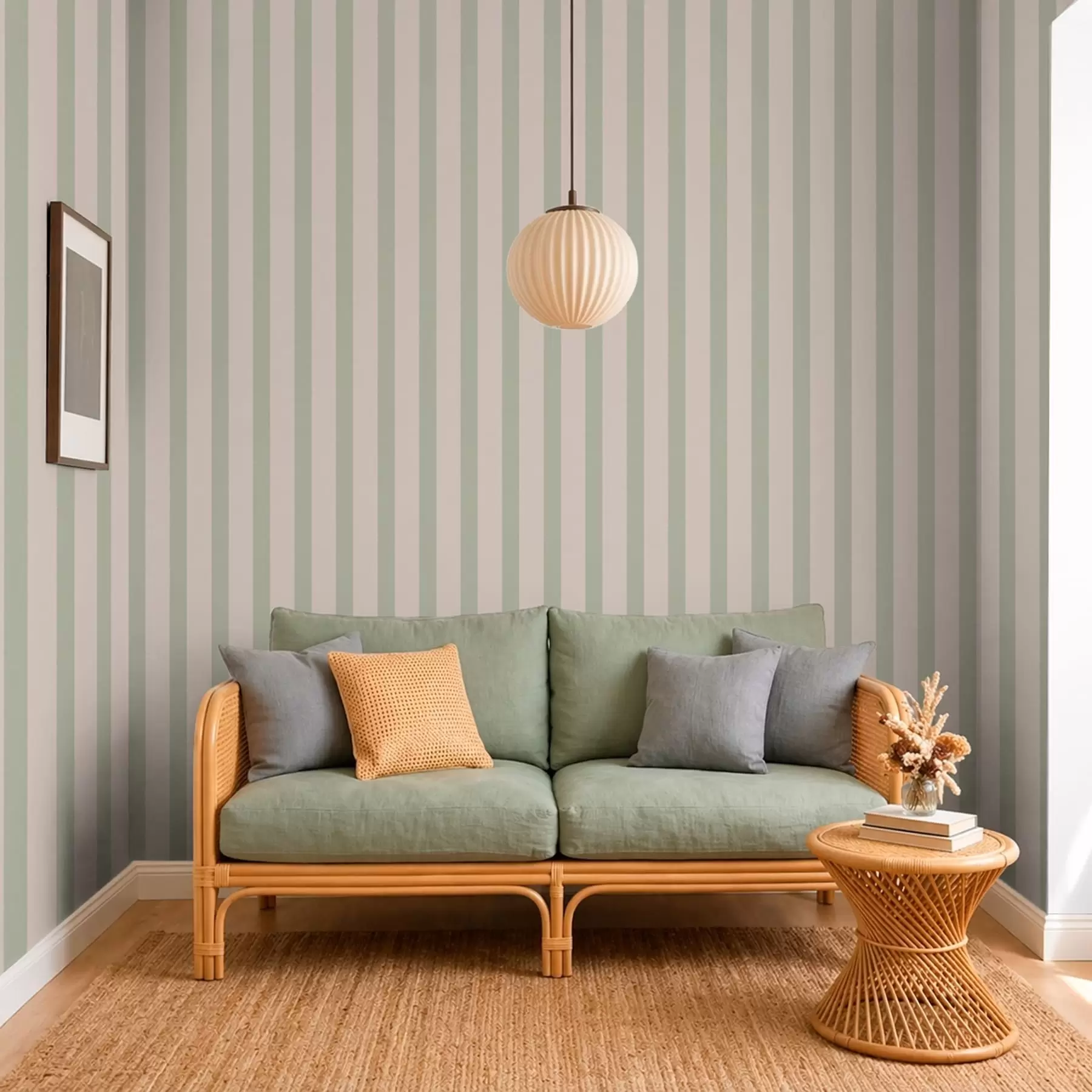 murales de pared Rayas verticales verdes y beige a01180