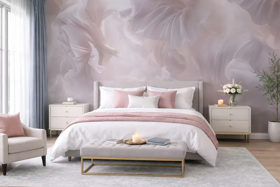 murales de pared Formas florales abstractas con pétalos ondulados en tonos pastel w09841