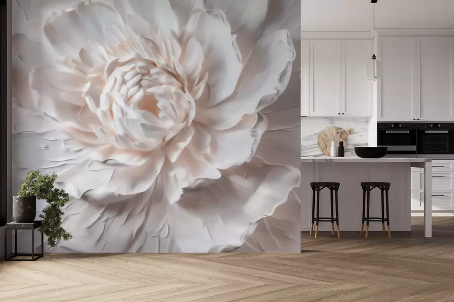 murales de pared Una delicada flor en bajorrelieve con pétalos lisos en tonos claros w09861