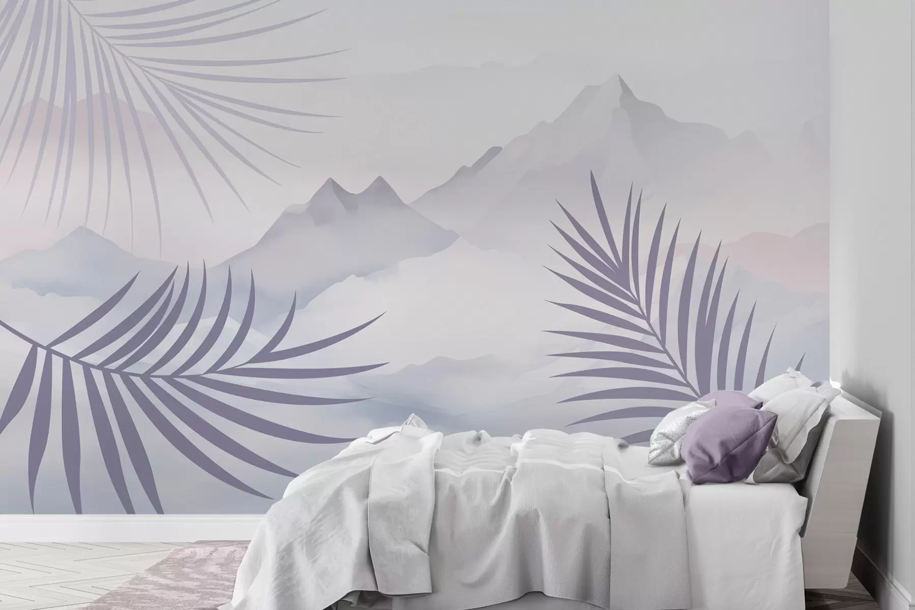murales de pared Hojas de palmera con las montañas de fondo w05548