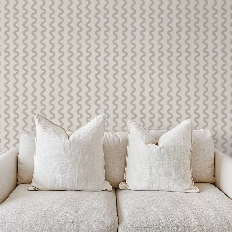 murales de pared Diseño ondulado en gris claro sobre fondo crema a01187v3