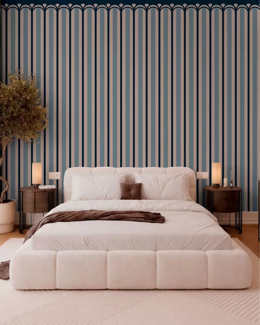 murales de pared Adorno vertical en tonos crema y azul w05610
