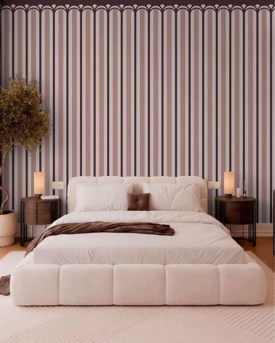 murales de pared Adorno vertical en tonos crema y ciruela w05610v2