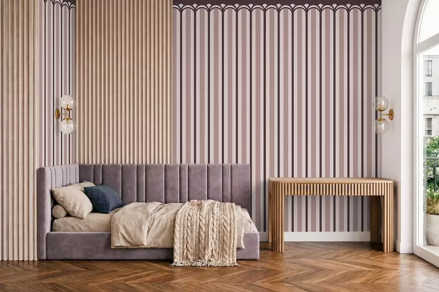 murales de pared Adorno vertical en tonos crema y ciruela w05610v2