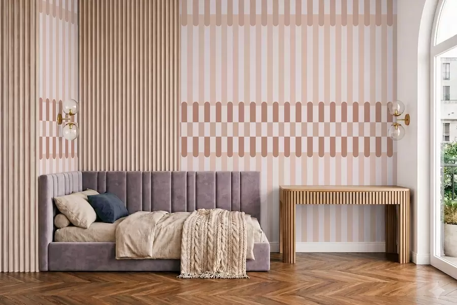 murales de pared Estampado a rayas en tonos rosa claro w05150v1