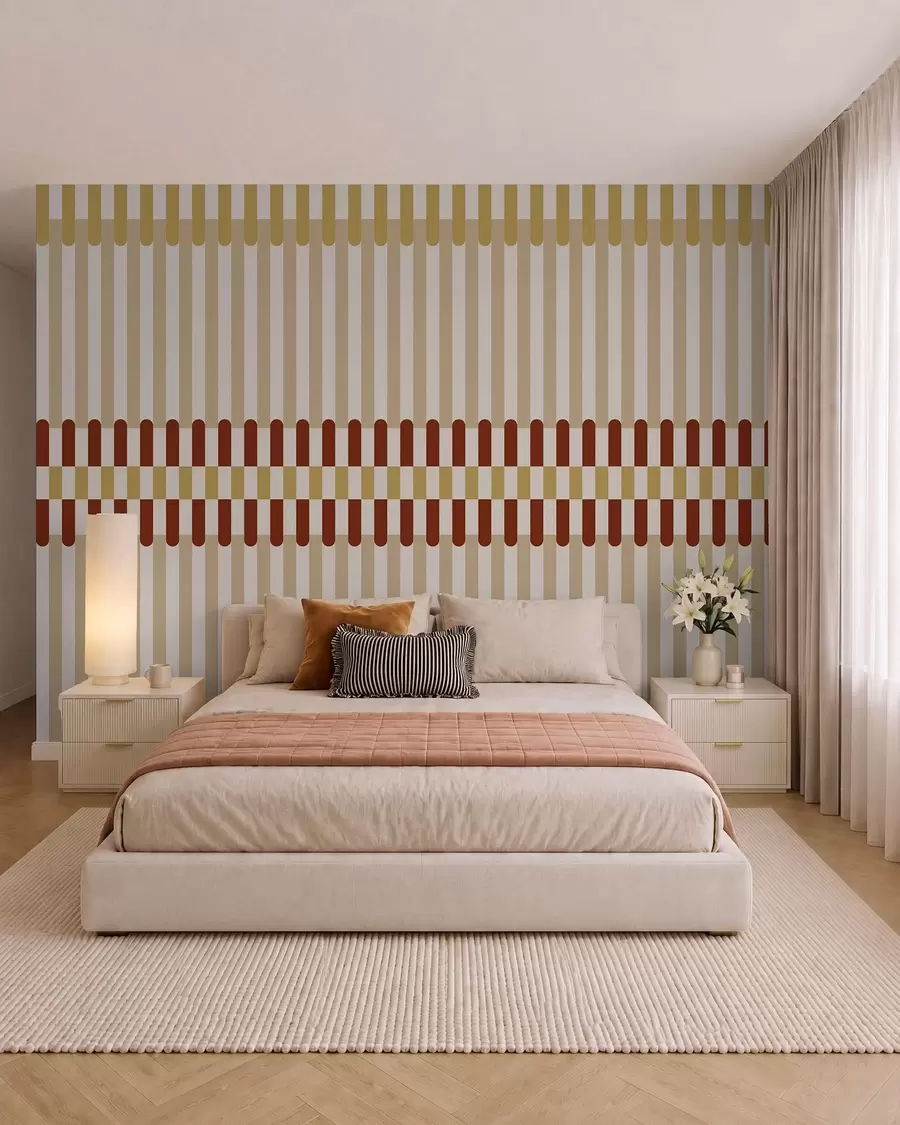 murales de pared Diseño a rayas en tonos beige y terracota w05150v3