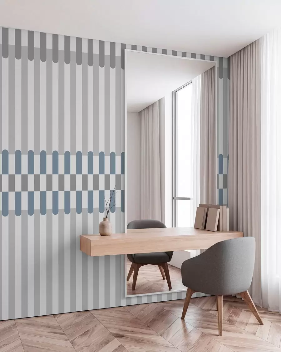 murales de pared Diseño a rayas en tonos grises y azules w05150v6