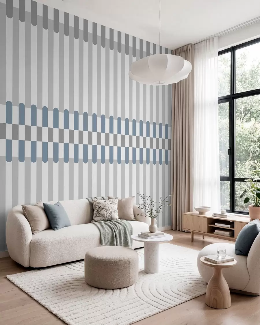 murales de pared Diseño a rayas en tonos grises y azules w05150v6