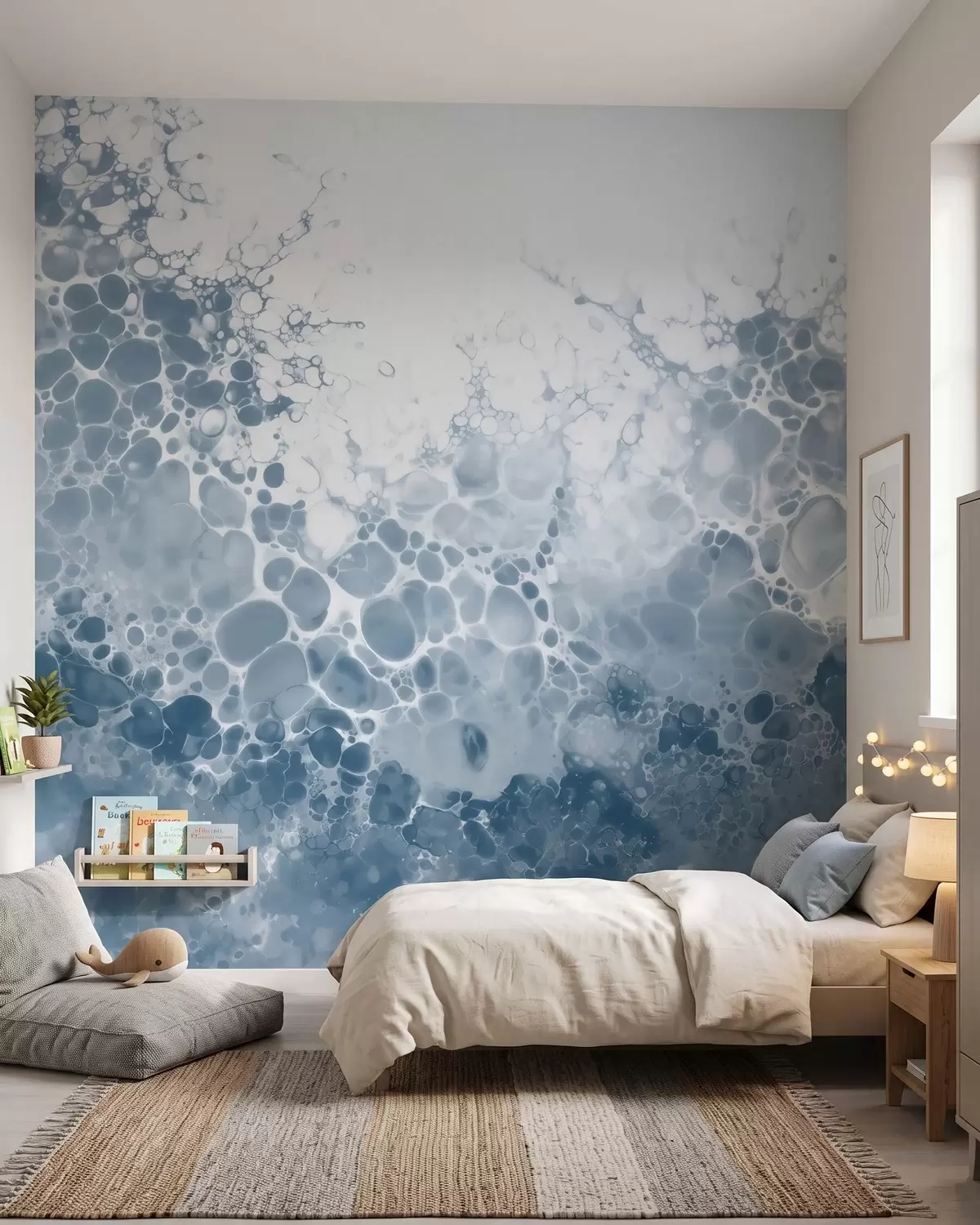 murales de pared Una abstracta y etérea composición azul con burbujas, al estilo de la acuarela w09673
