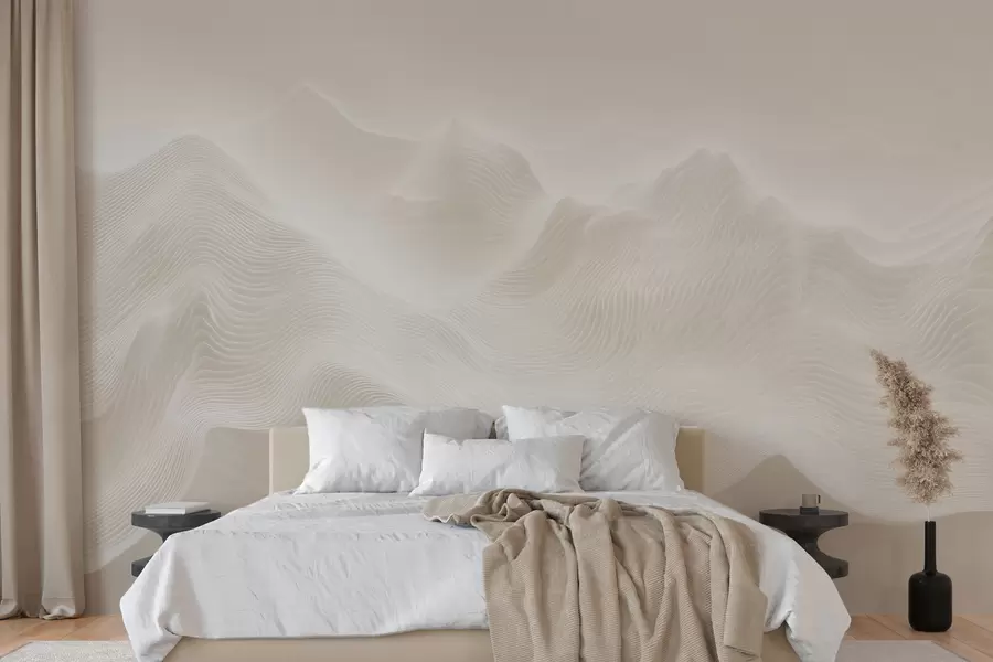 murales de pared Montañas onduladas abstractas en tonos beige, de estilo minimalista w09713