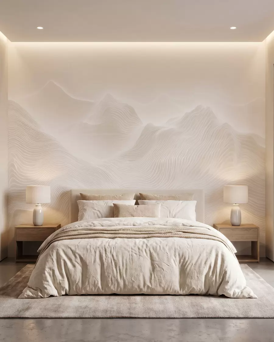 murales de pared Montañas onduladas abstractas en tonos beige, de estilo minimalista w09713