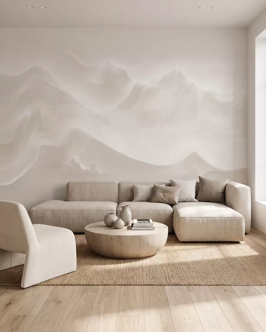 murales de pared Montañas onduladas abstractas en tonos beige, de estilo minimalista w09713