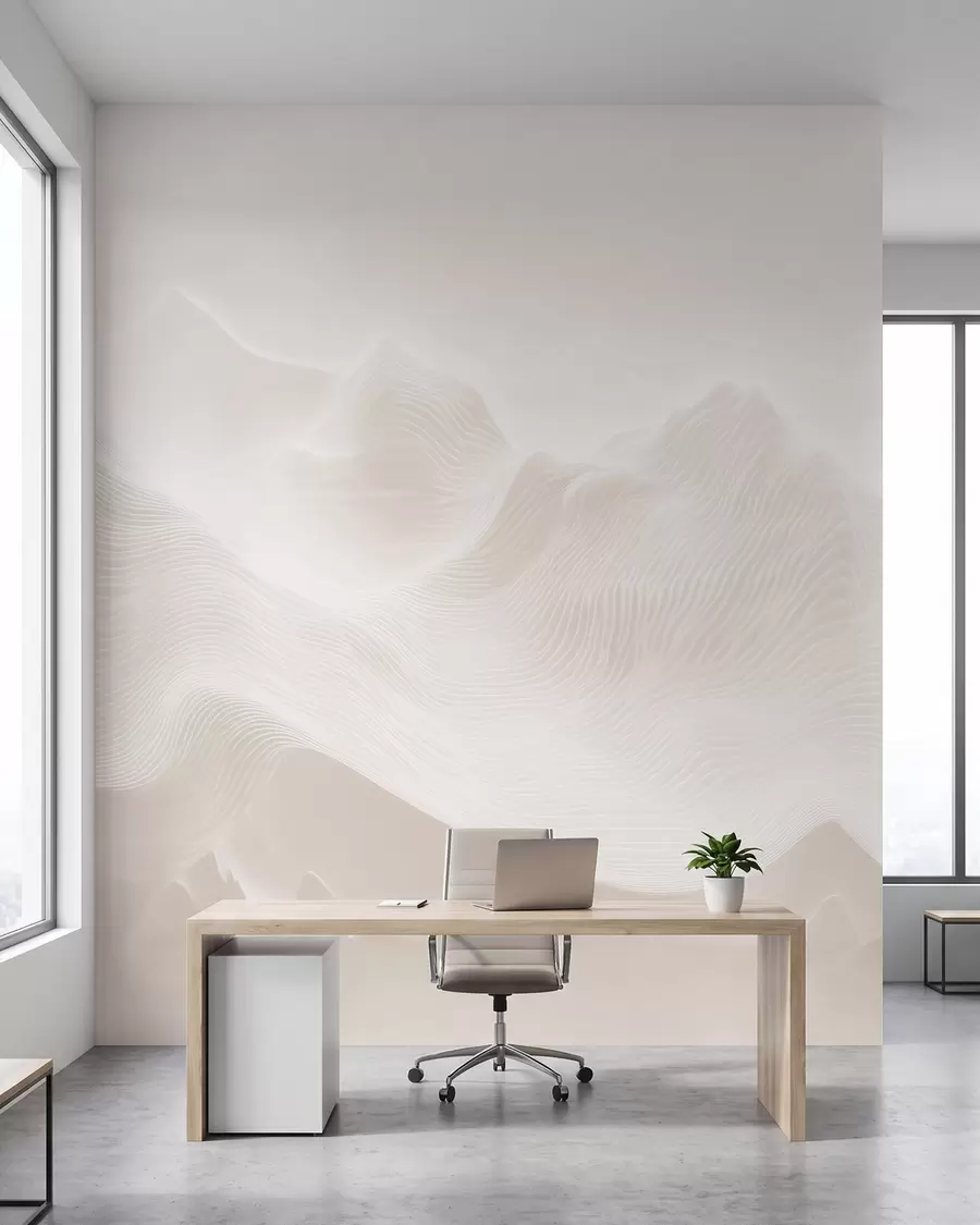 murales de pared Montañas onduladas abstractas en tonos beige, de estilo minimalista w09713