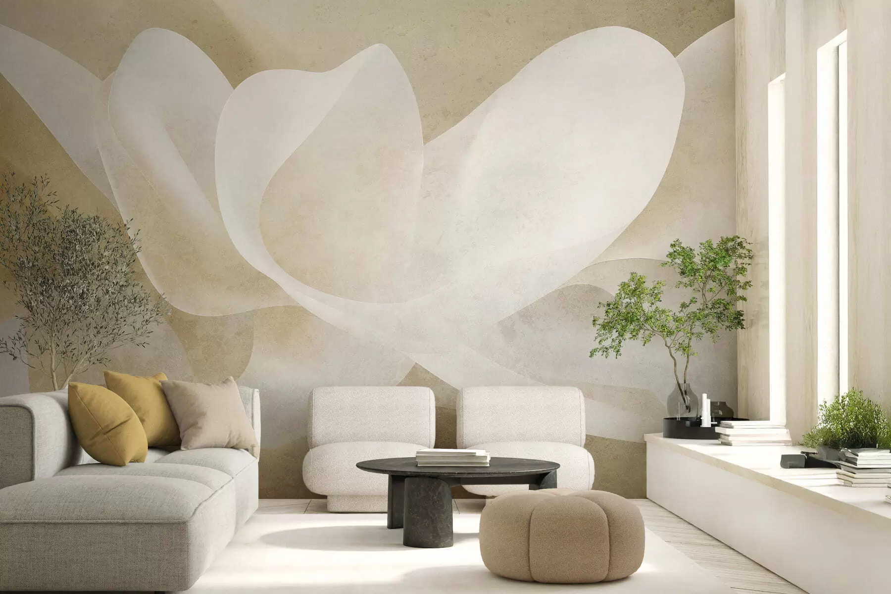 murales de pared Pétalos abstractos en tonos pastel con suaves capas translúcidas al estilo de la acuarela w05603