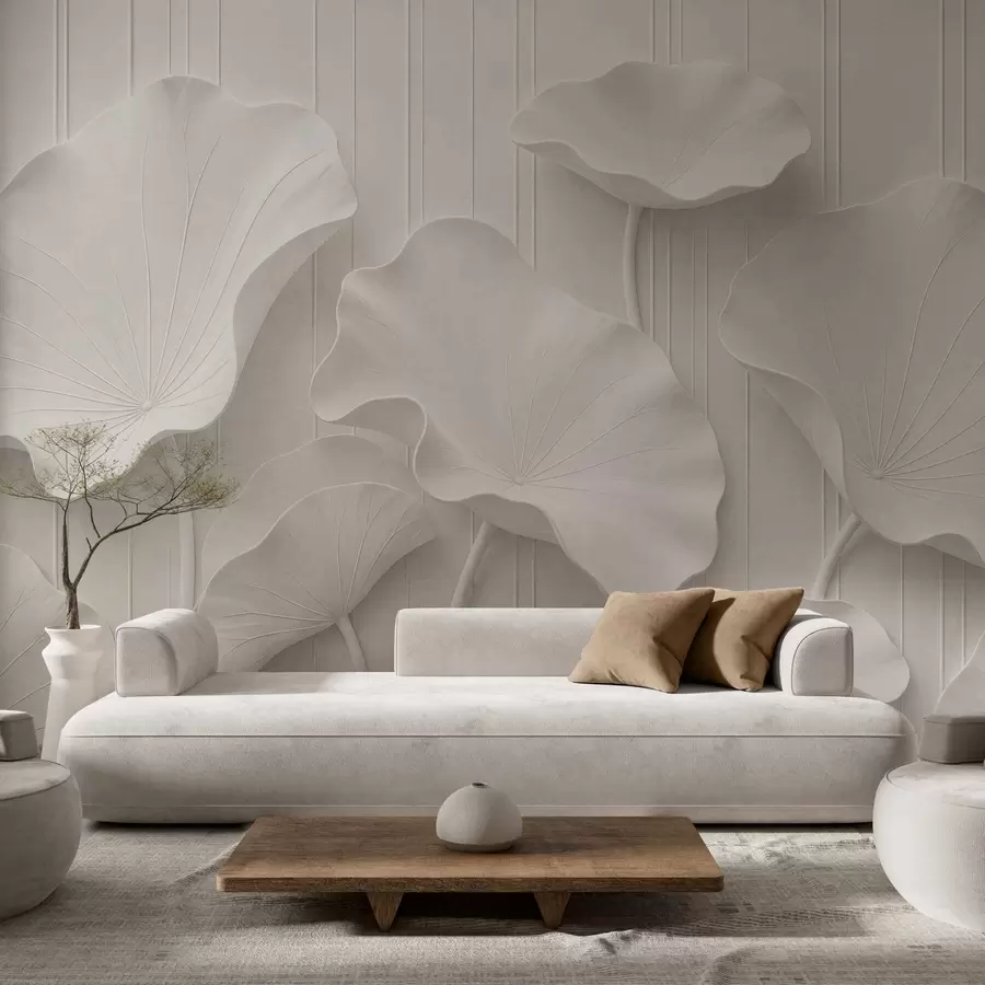 murales de pared Relieve floral escultural en blanco con pétalos superpuestos, un elegante adorno de pared en 3D w05604
