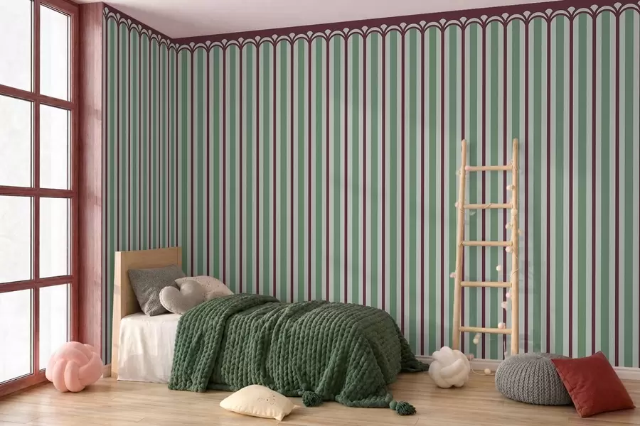 murales de pared Adorno vertical en tonos verdes y burdeos w05610v3