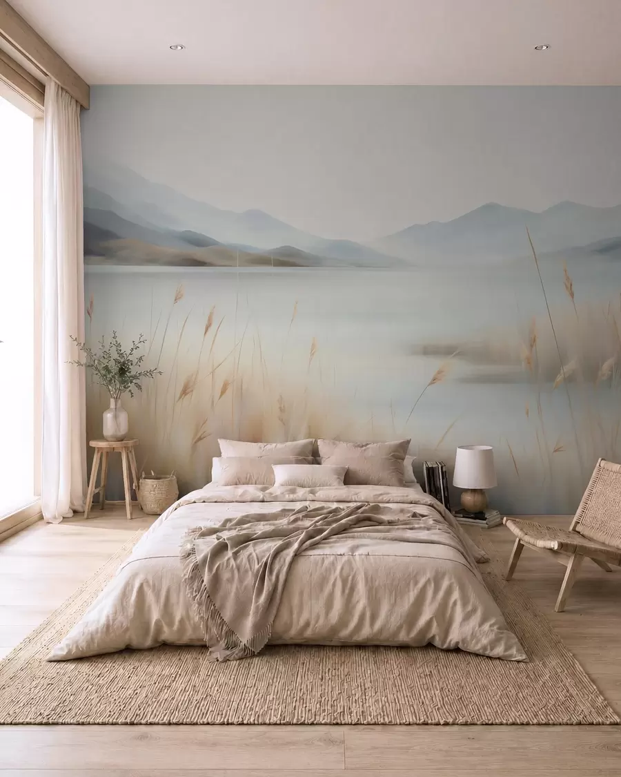 murales de pared Paisaje abstracto de montañas y un lago w05584