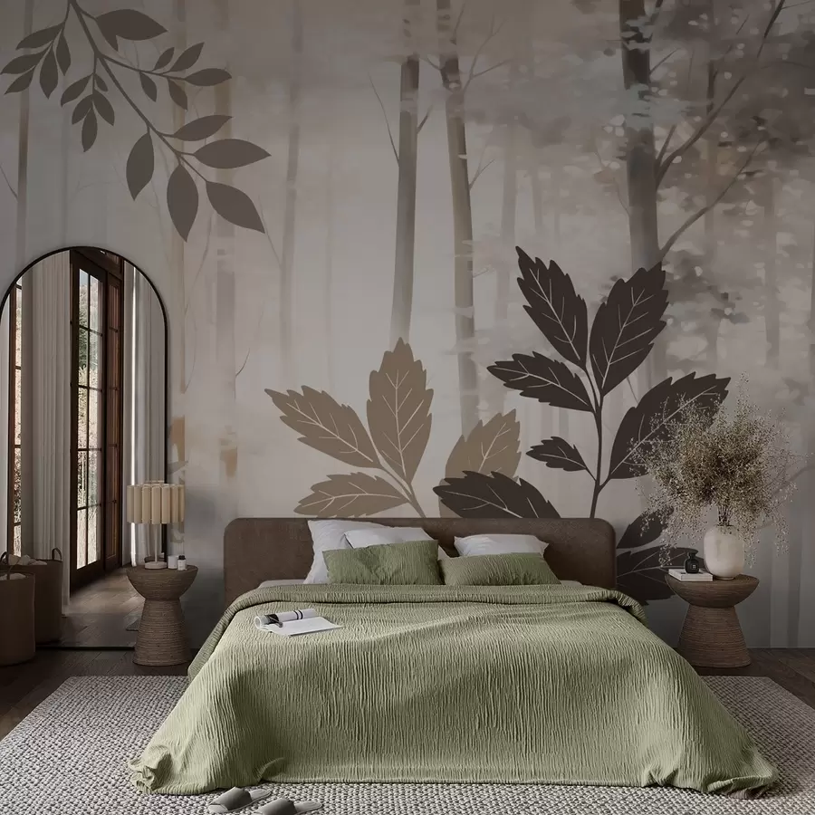 murales de pared Siluetas de vegetación con un bosque abstracto de fondo w05586