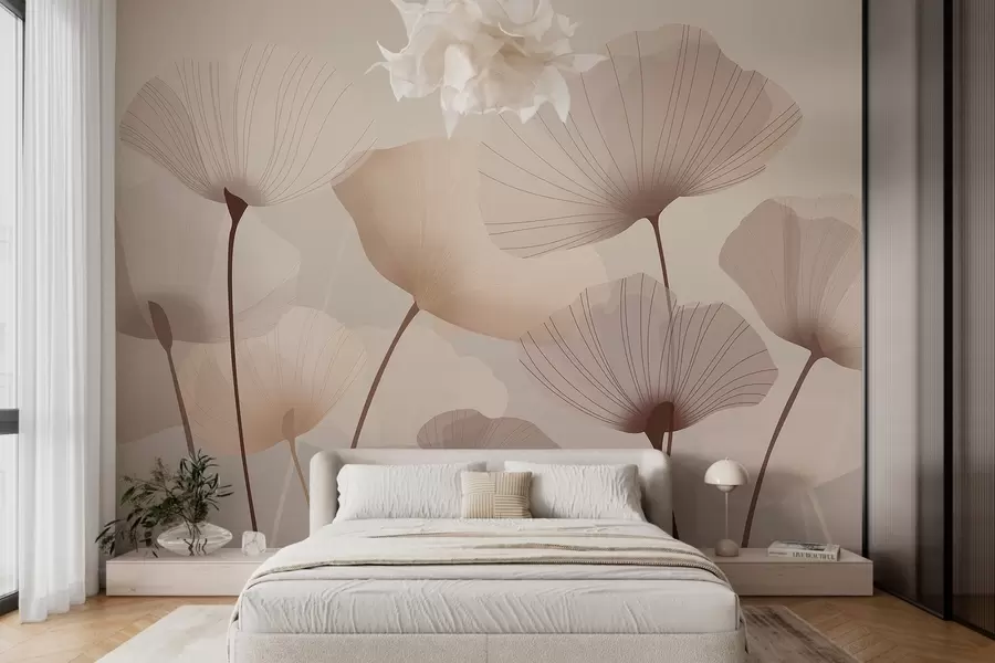 murales de pared Elegantes pétalos en tallos altos en tonos pastel w05212