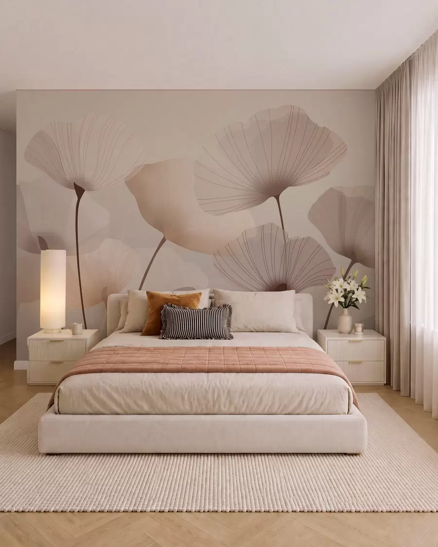 murales de pared Elegantes pétalos en tallos altos en tonos pastel w05212