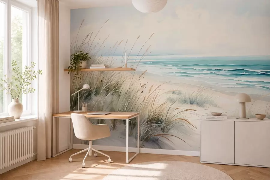 murales de pared Playa de arena con olas y dunas w05537