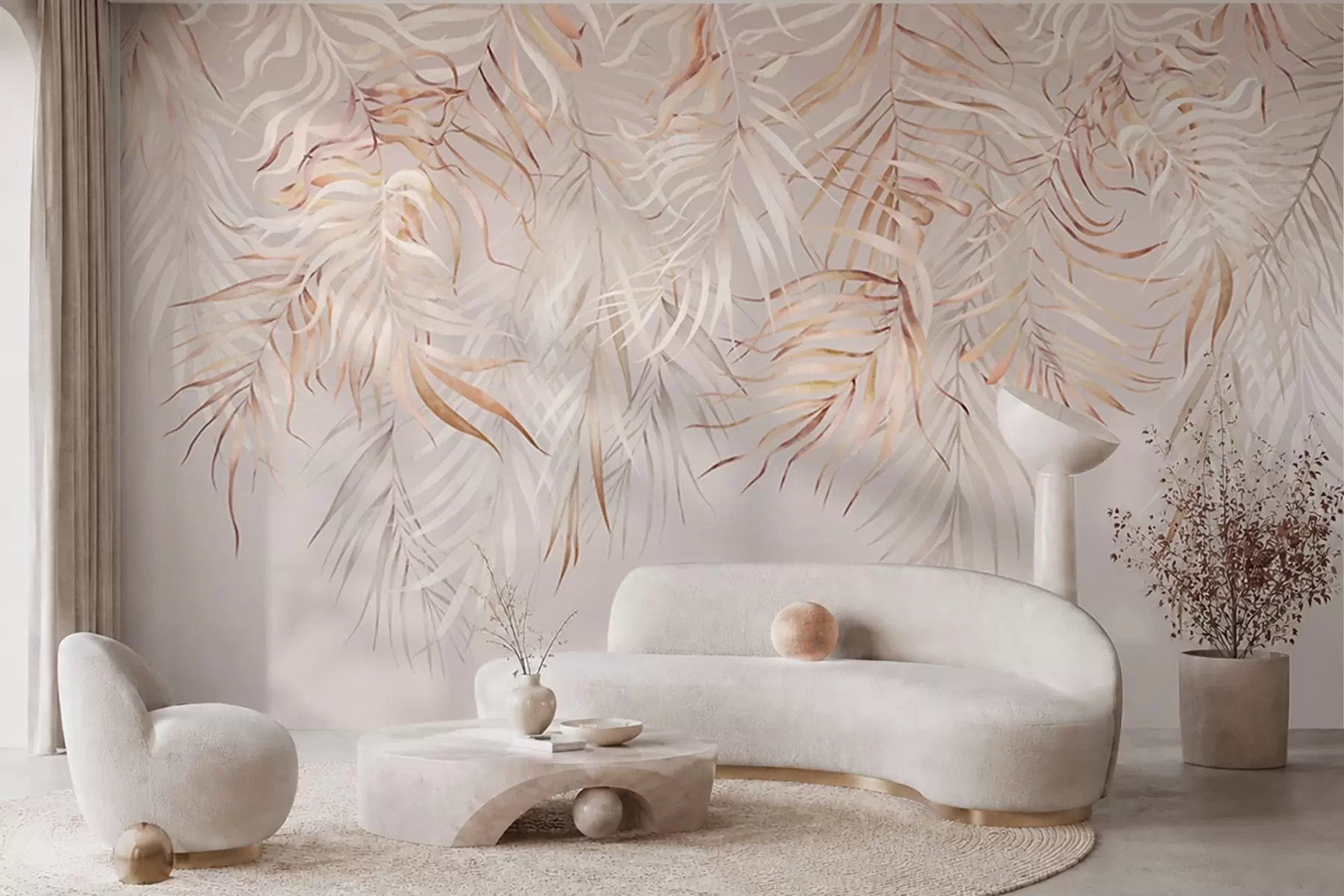 murales de pared Hojas tropicales claras sobre fondo beige w05627v2