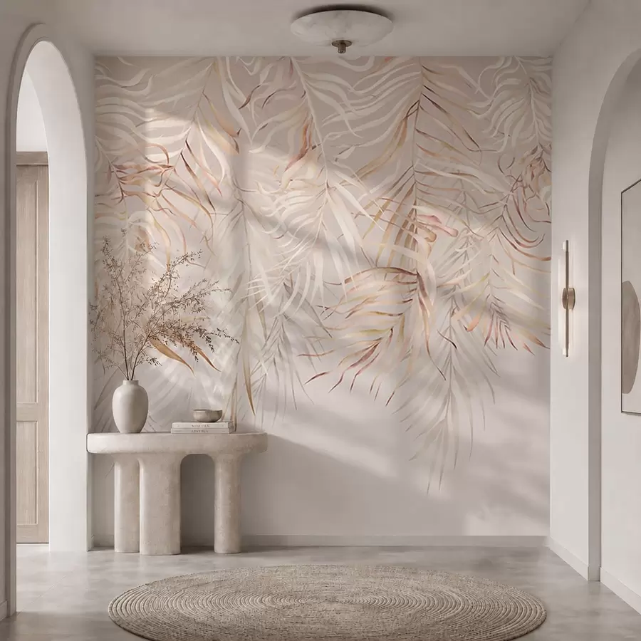 murales de pared Hojas tropicales claras sobre fondo beige w05627v2