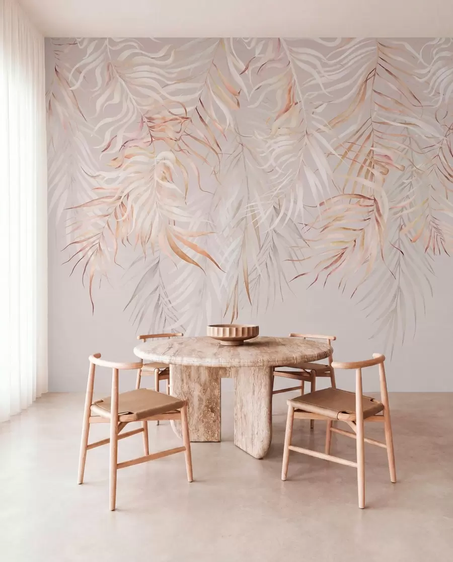 murales de pared Hojas tropicales claras sobre fondo beige w05627v2