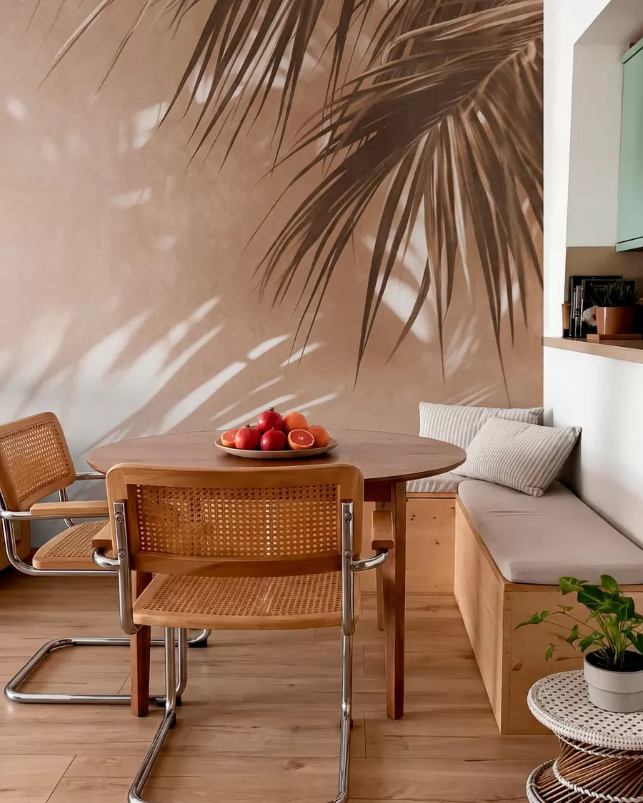 murales de pared Hojas de palmera con textura y sombras, un ambiente tropical, minimalismo w09890