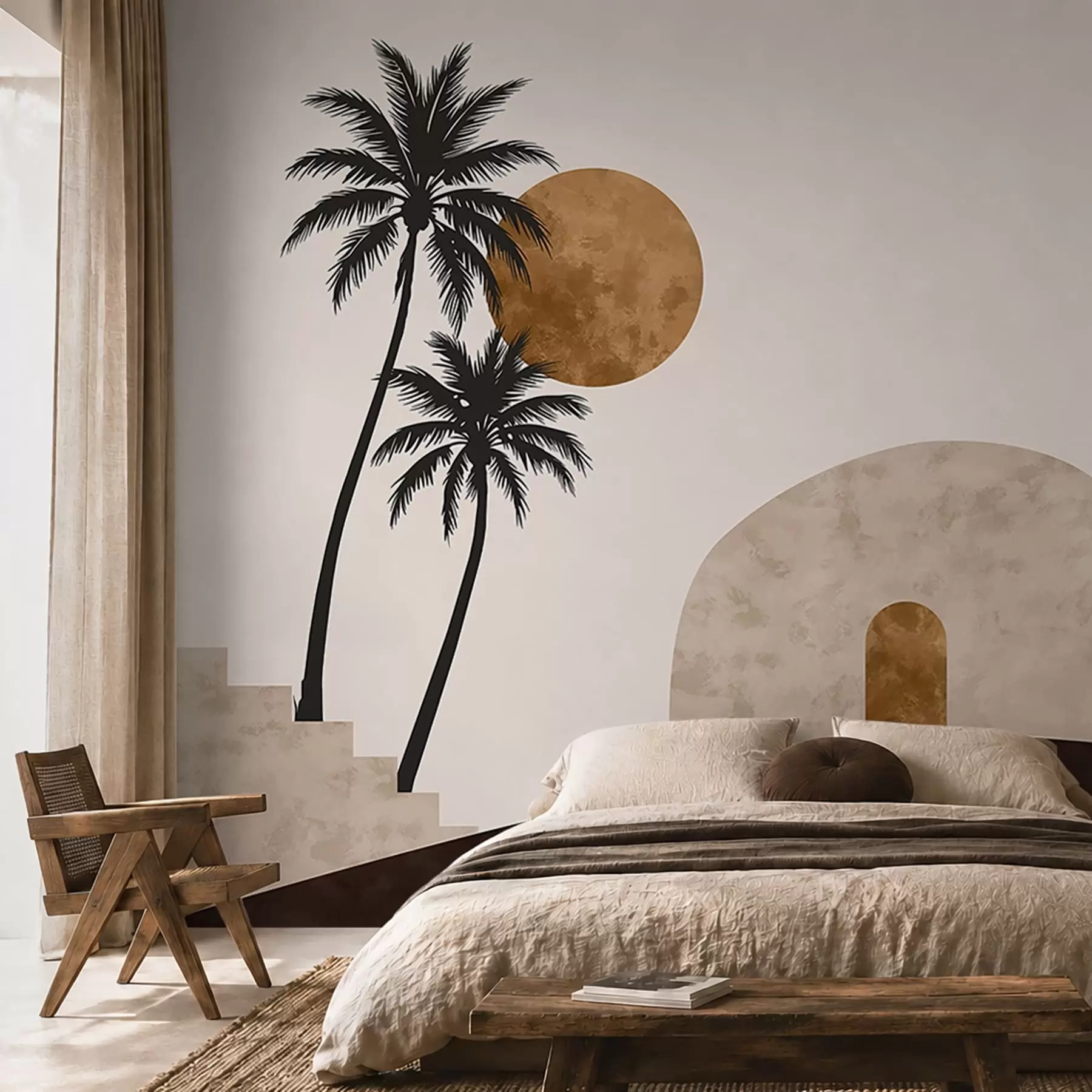 murales de pared Palmeras y un arco bajo el cálido sol w05547