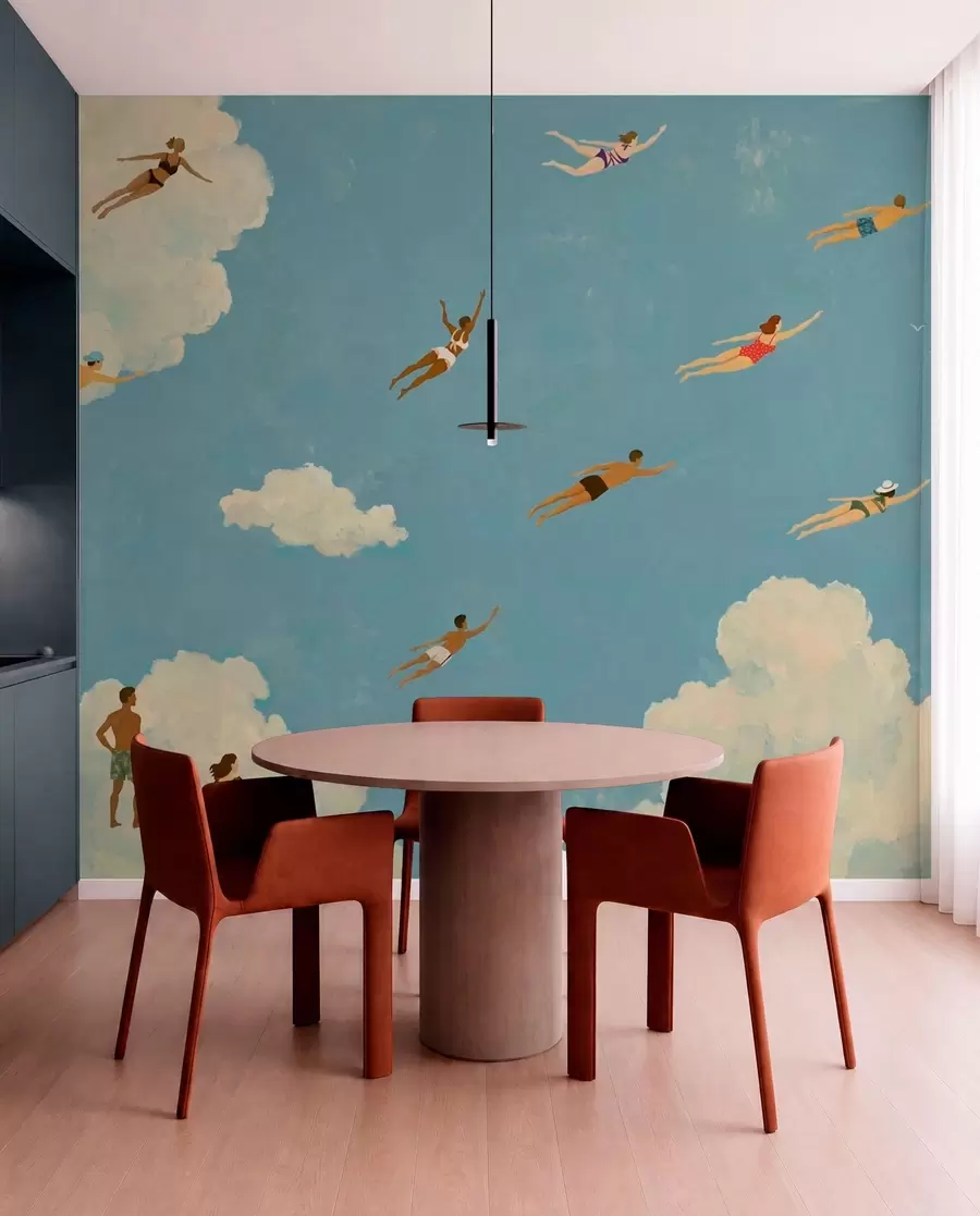 murales de pared Personas flotando entre las nubes en un cielo azul w05628