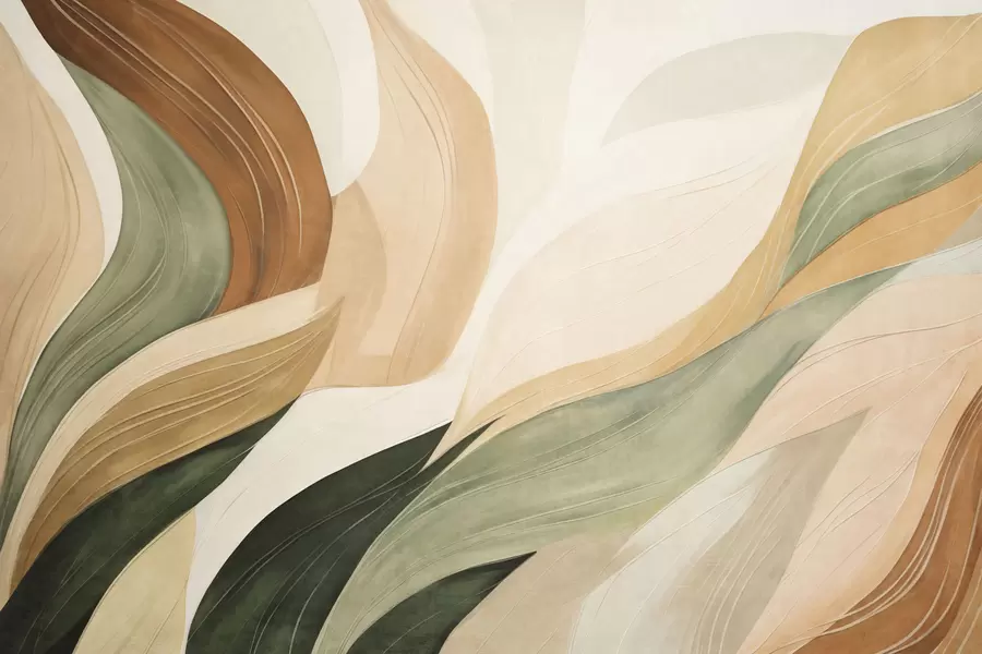 murales de pared Formas orgánicas abstractas en tonos tierra —verde, marrón y beige— con texturas fluidas w09894