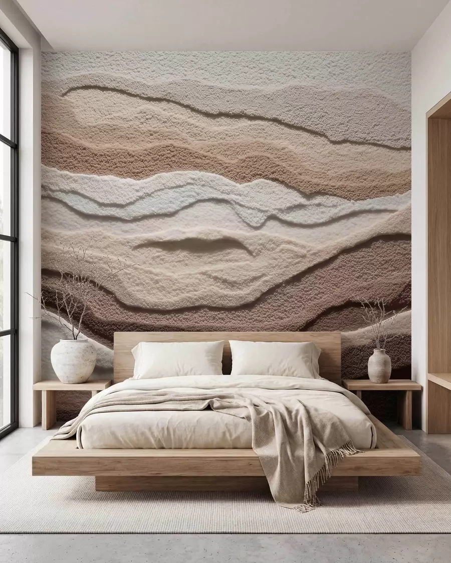 murales de pared Fotomural con textura que representa formaciones de arena en capas en una cálida gama de tonos beige w09807