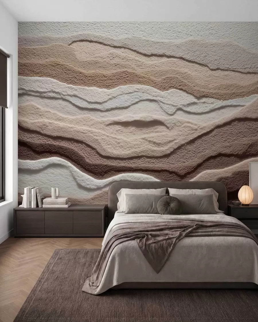 murales de pared Fotomural con textura que representa formaciones de arena en capas en una cálida gama de tonos beige w09807