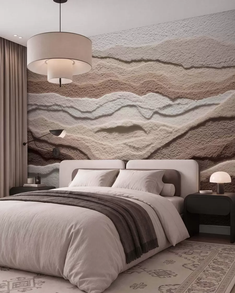 murales de pared Fotomural con textura que representa formaciones de arena en capas en una cálida gama de tonos beige w09807