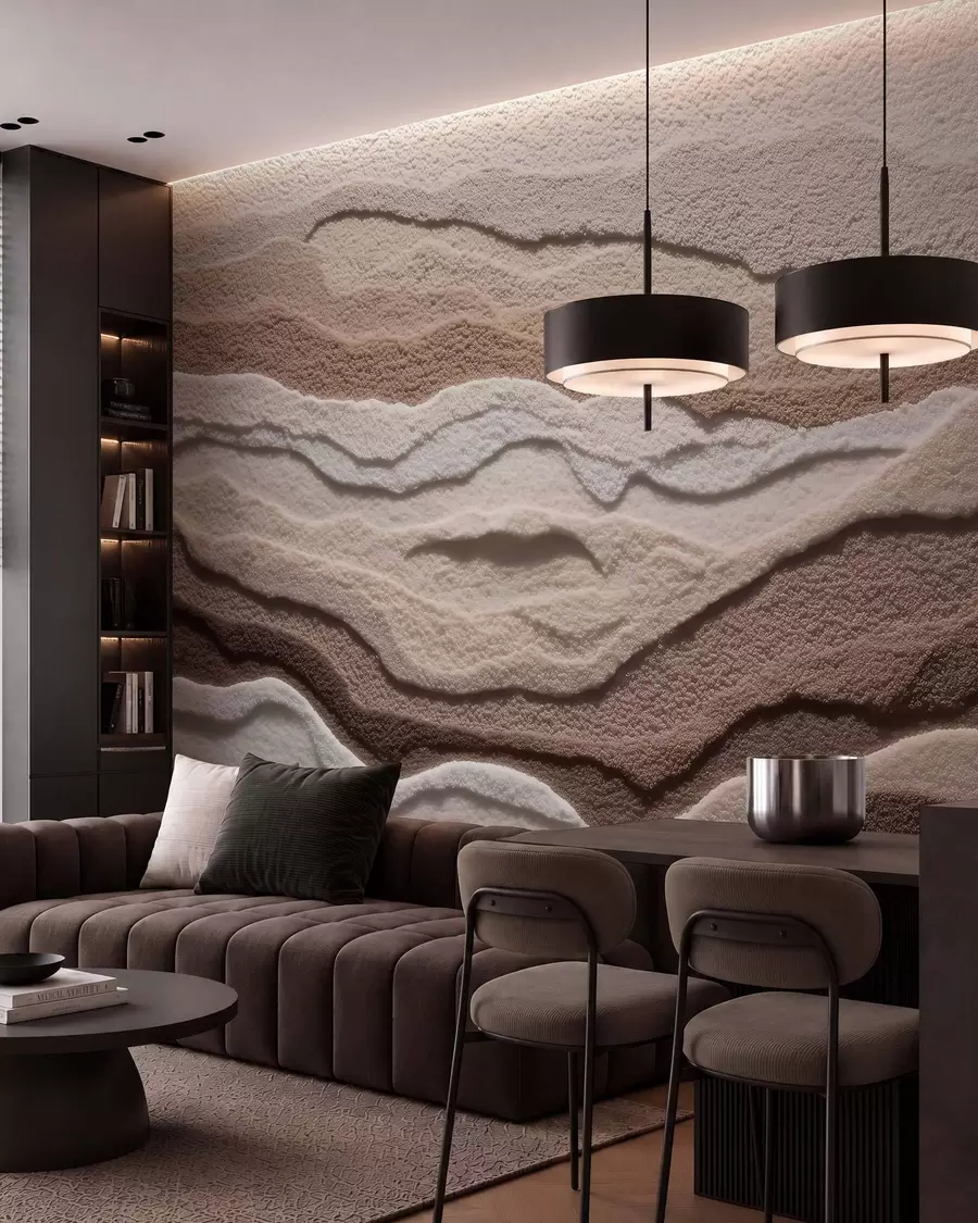murales de pared Fotomural con textura que representa formaciones de arena en capas en una cálida gama de tonos beige w09807