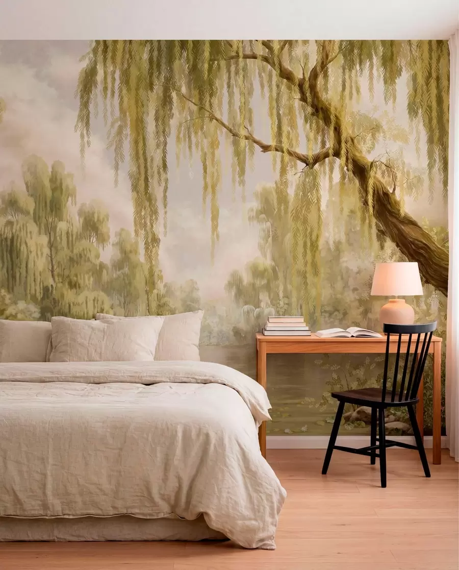 murales de pared Escena soleada con sauces junto a un estanque tranquilo w05631v1