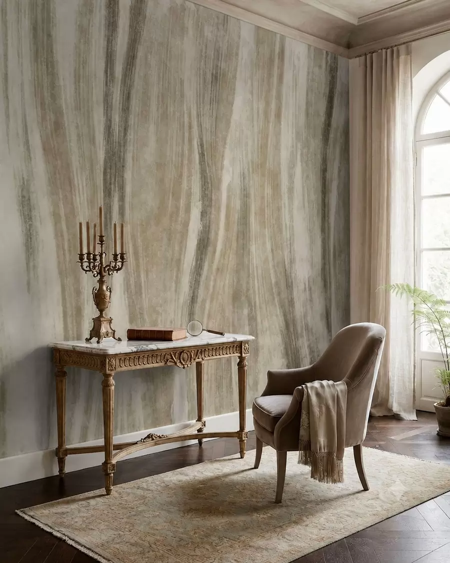 murales de pared Textura abstracta con vetas verticales fluidas en tonos gris-beige w05686v1