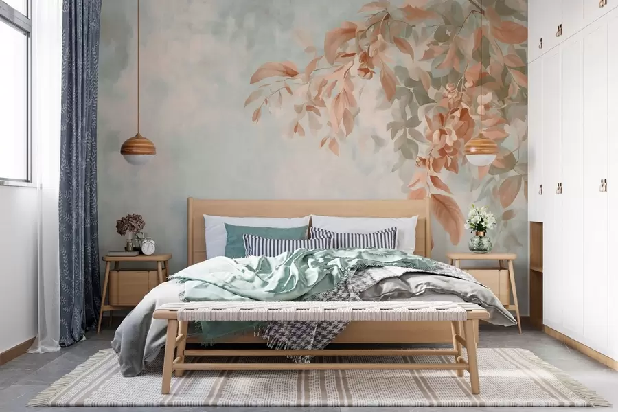 murales de pared ramas de árbol sobre un fondo retro variado w05385