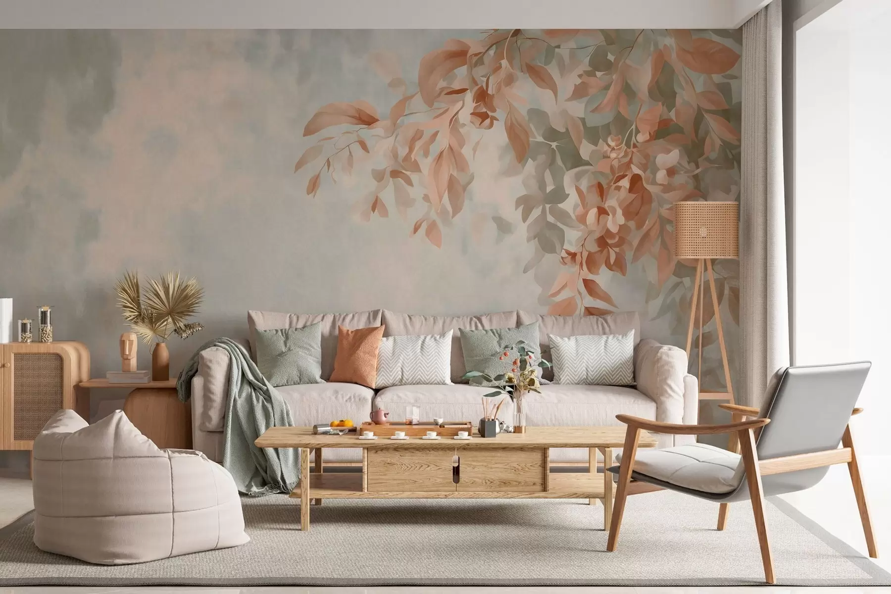 murales de pared ramas de árbol sobre un fondo retro variado w05385