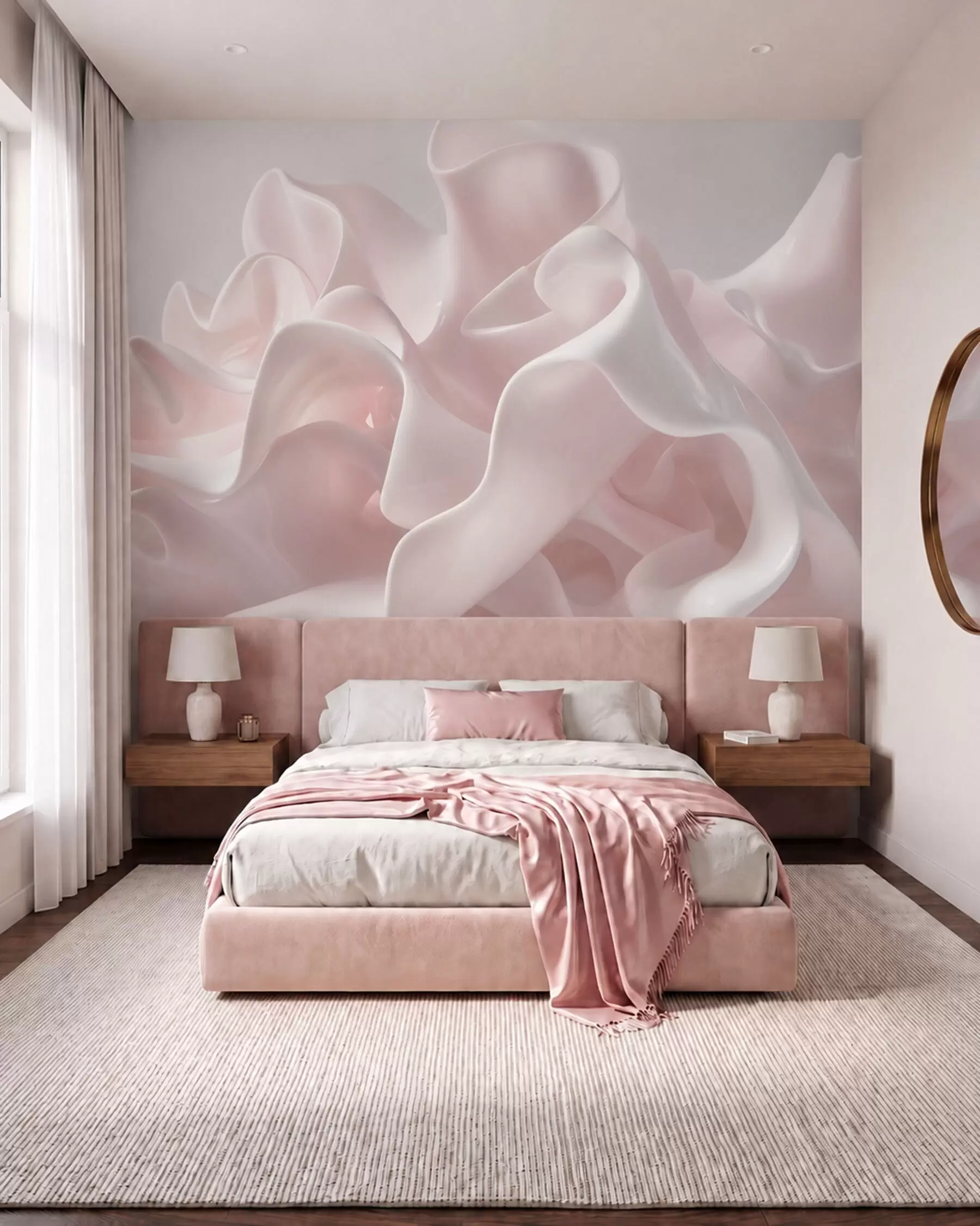 murales de pared Ondas de seda vaporosas en suaves tonos rosa palo w09858