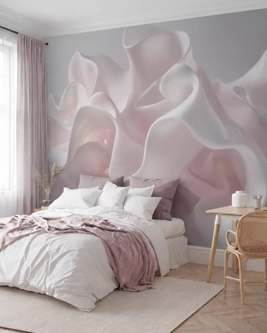 murales de pared Ondas de seda vaporosas en suaves tonos rosa palo w09858