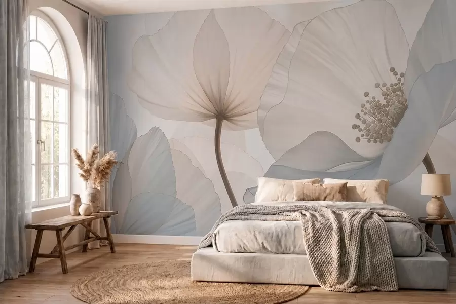 murales de pared Flores grandes y delicadas en tonos pastel claros w05692