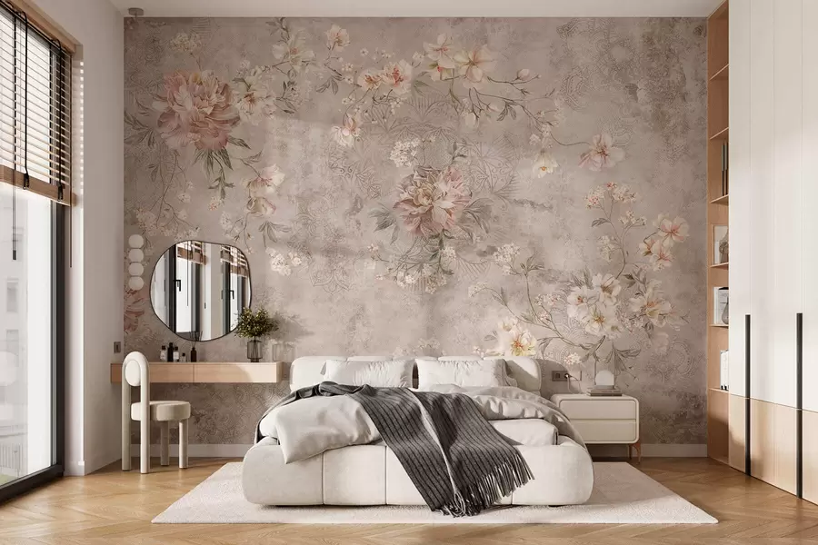 murales de pared Adorno floral sobre un fondo claro con textura w05698