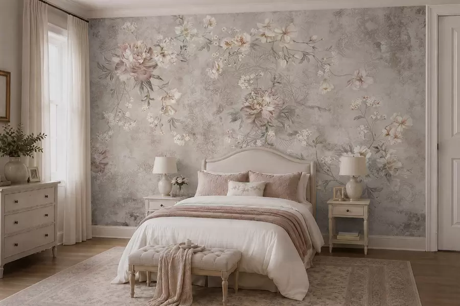 murales de pared Adorno floral sobre un fondo claro con textura w05698
