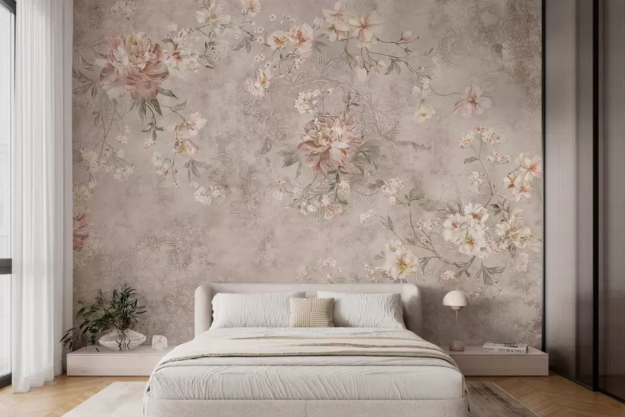 murales de pared Adorno floral sobre un fondo claro con textura w05698