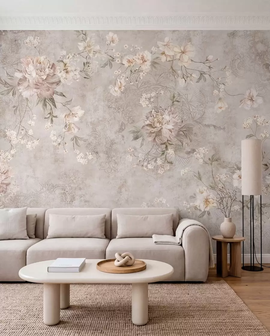 murales de pared Adorno floral sobre un fondo claro con textura w05698