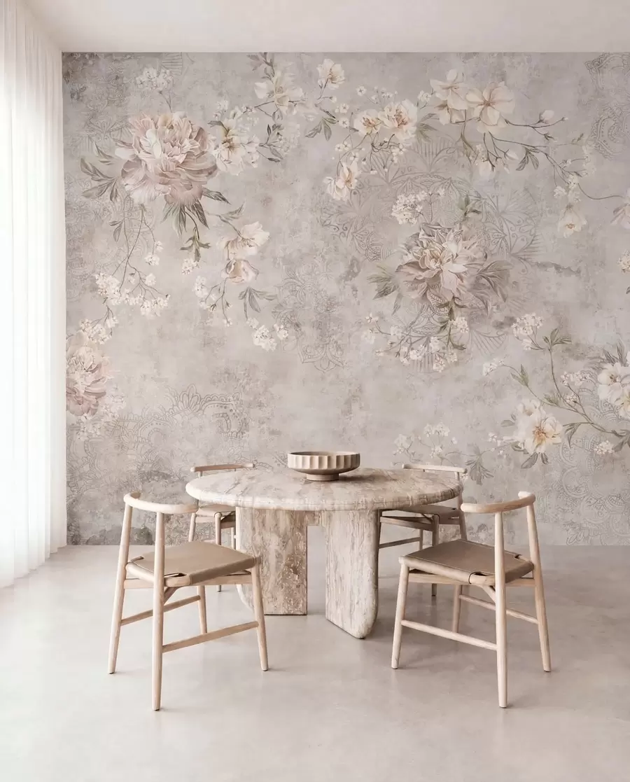 murales de pared Adorno floral sobre un fondo claro con textura w05698
