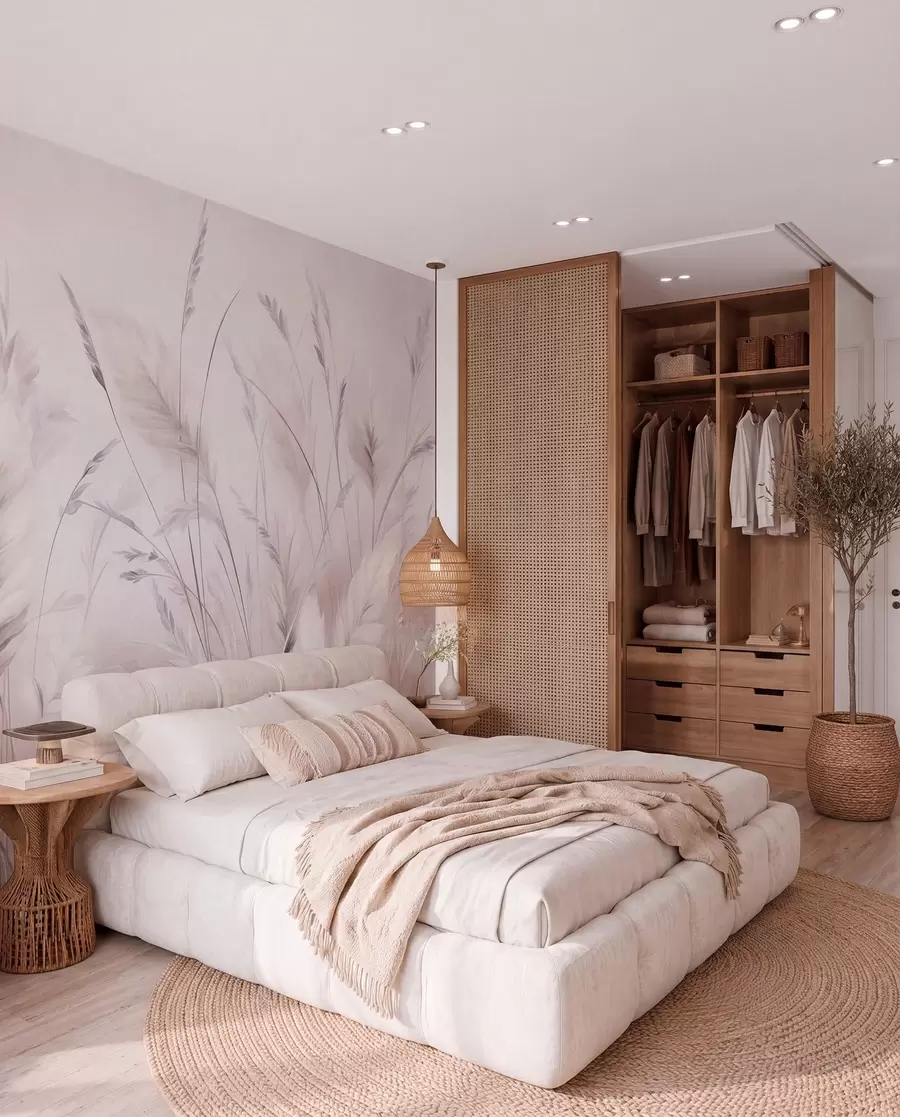 murales de pared Hierbas altas y plumosas que se mecen suavemente sobre un fondo suave y tenue: un delicado arte natural w09831v1